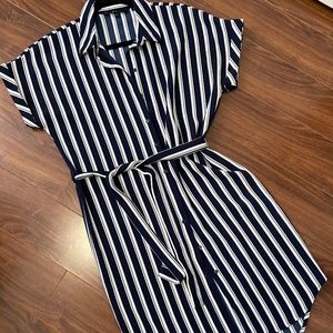 Belted Stripe Shirt Dress